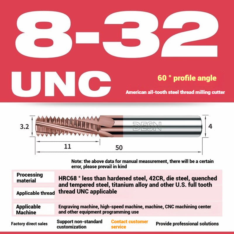 1115-65° high hard tungsten carbide thread milling cutter Long tooth full tooth alloy American thread milling cutter UNC UNF aluminum stainless steel Shandong Denso Pricision Tools Co.,Ltd.